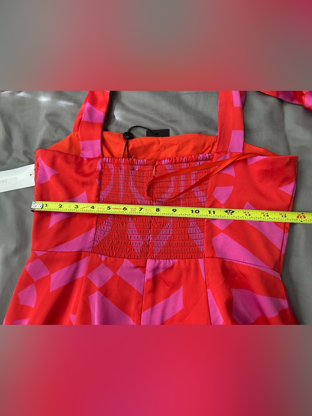 Gianni Bini Red and Pink Geometric Tie-Shoulder Mini Dress - size 10 - Picture 10 of 10